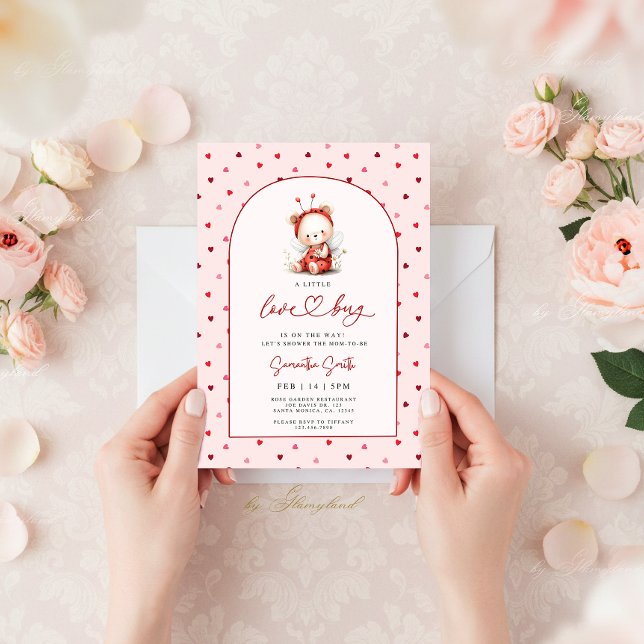 Invitación Chica de ducha de bebé mariquita rosa (Subido por el creador)