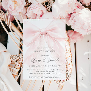 Invitación Chica de ducha de bebé moderna con lazo rosa