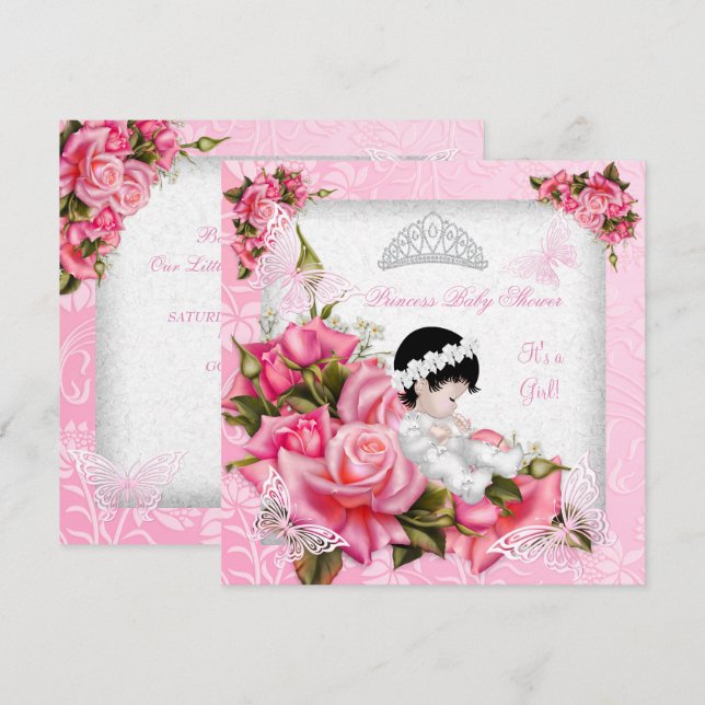 Invitación Chica de ducha de bebé princesa Mariposa Rosa (Anverso / Reverso)