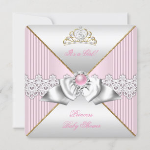 Invitación Chica de ducha de bebé princesa rosa perla oro pla