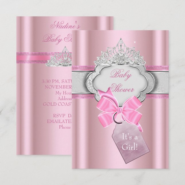 Invitación Chica de ducha de bebé princesa Tiara princesa ros (Anverso / Reverso)