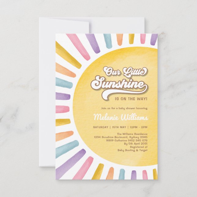 Invitación Chica de ducha de bebé Retro Boho Sunshine (Anverso)