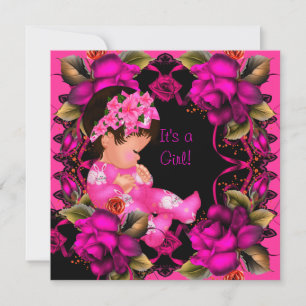 Invitación Chica de ducha de bebé Rosa Flores 2