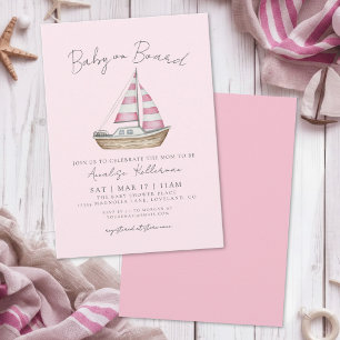 Invitación Chica de ducha de bebé rosa náutico