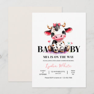 Invitación Chica de ducha de bebé vaca minimalista rosa baby 