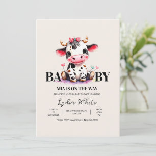 Invitación Chica de ducha de bebé vaca minimalista rosa baby 