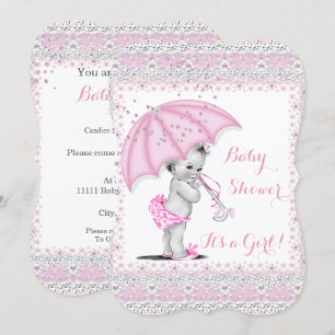 Invitación Chica de ducha de bebé vintage Paraguas de Sprinkl