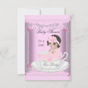 Invitación Chica de ducha de bebé vintage rosa bebé en taza d