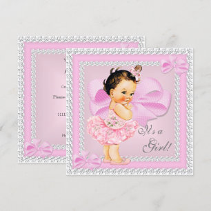 Invitación Chica de ducha de bebé vintage tutú rosa bonita mo