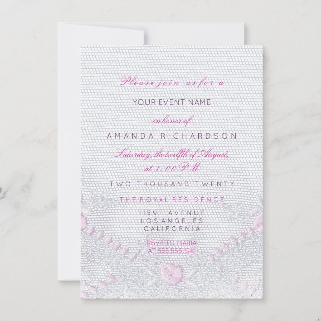Invitación Chica de ducha de Recién nacido blanco rosa Lace (Anverso)