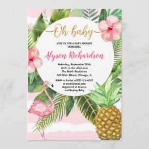 Invitación Chica de ducha tropical Flamingo, luau hawaiano