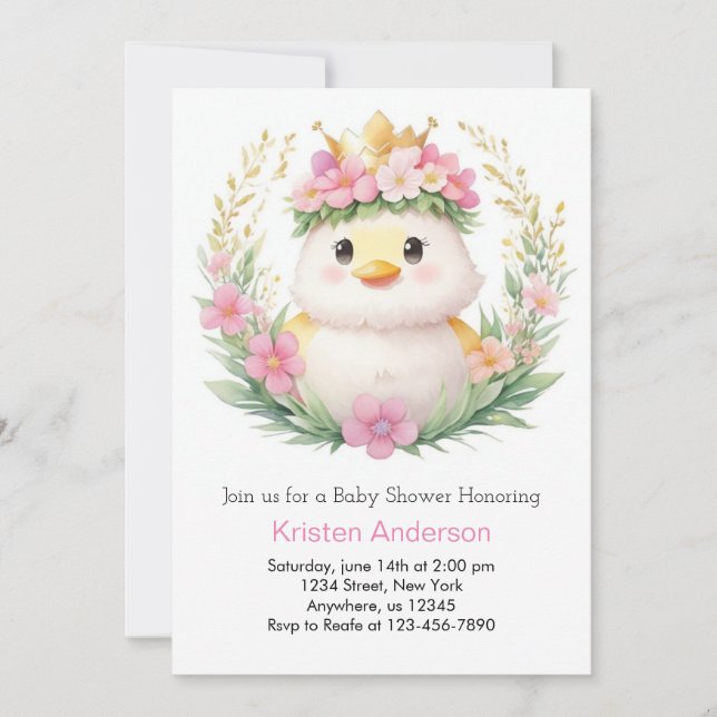 Invitación Chica de Ducklings y Dreams Baby Shower (Anverso)