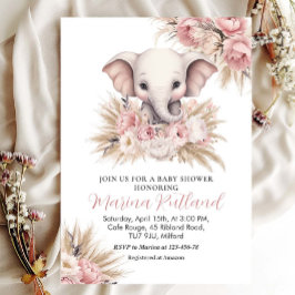 Invitación Chica de Elefante Boho Boho de Pampas Rosa Baby Sh