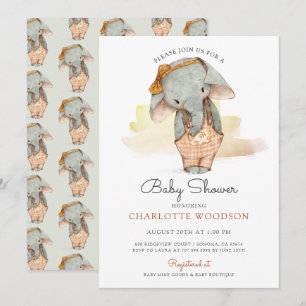 Invitación Chica de elefante cutáneo de agua Baby Shower