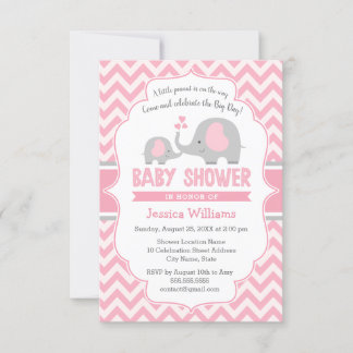 Invitación Chica de elefante gris rosado moderno lindo Baby S
