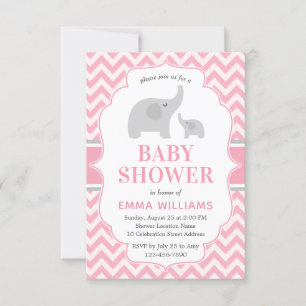 Invitación Chica de elefante gris rosado moderno lindo Baby S