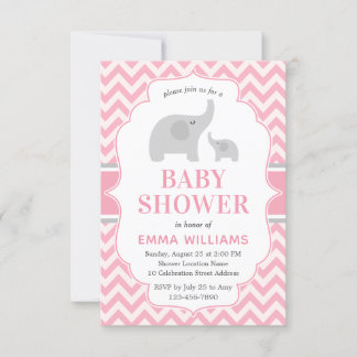 Invitación Chica de elefante gris rosado moderno lindo Baby S