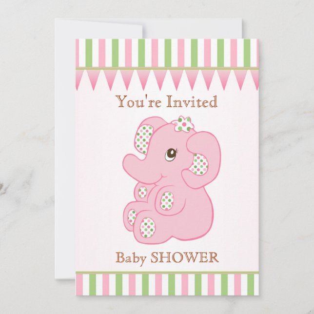 Invitación chica de elefante rosa dulce Baby Shower invitació (Anverso)