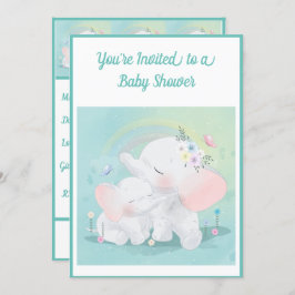 Invitación Chica de elefante verde Mint Baby Shower