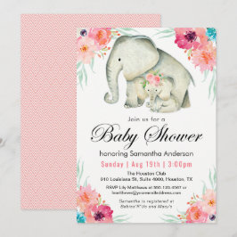 Invitación Chica de Elefantes Adorables Baby Shower