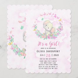 Invitación Chica de elefantes y mariposas