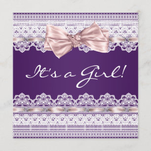 Invitación Chica de encaje blanco cinta rosa Baby Shower Mora