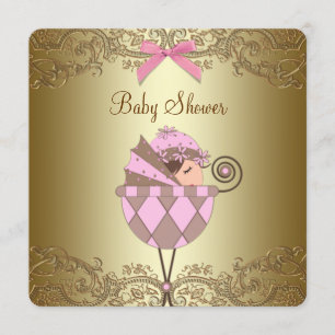 Invitación Chica de encaje rosa y dorado Baby Shower