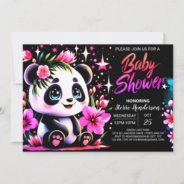 Invitación Chica de encantamiento de Panda Panda Whimsical Ba (Anverso)
