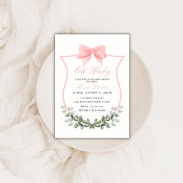 Invitación Chica de Escudo de Eucaliptus Bow Simple Rosa Baby