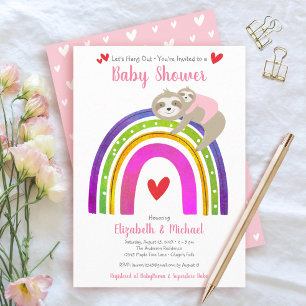 Invitación Chica de eslovacas rosas Baby Shower Boho Rainbow 