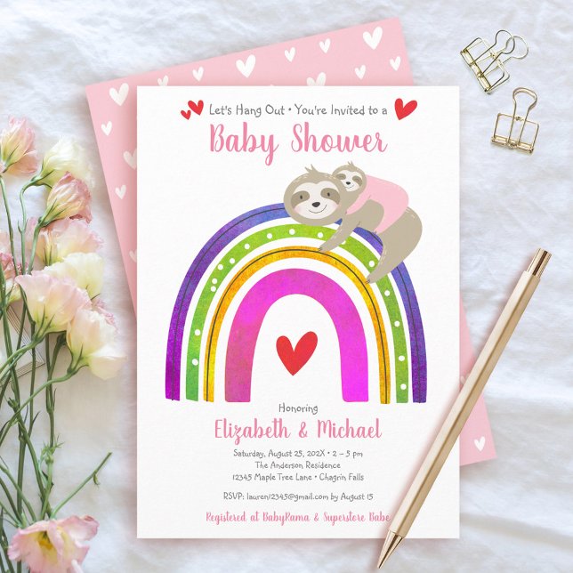 Invitación Chica de eslovacas rosas Baby Shower Boho Rainbow  (Subido por el creador)