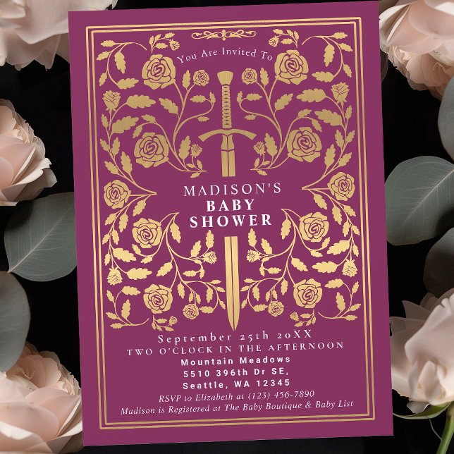 Invitación Chica de espadas doradas rosadas reales medievales (Subido por el creador)