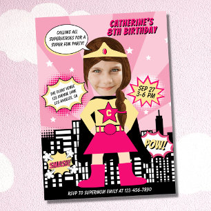Invitación Chica de estilo de libro de historietas de superhé