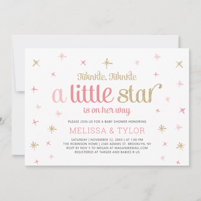 Invitación Chica de Estrella Pequeña Twinkle Baby Shower, Spr (Anverso)