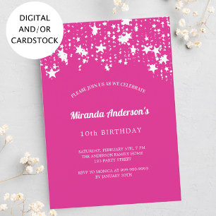 Invitación Chica de estrellas blancas rosadas calientes de la