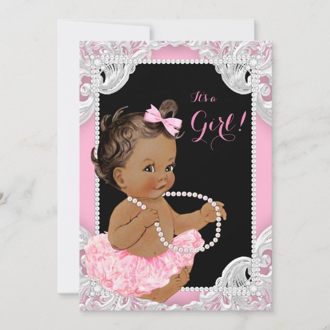 Invitación Chica de etnia rosada negra Pearl Baby Shower (Anverso)