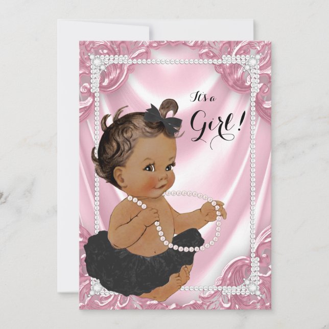 Invitación Chica de etnia rosada Pearl Black Tutu Baby Shower (Anverso)
