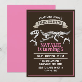 Invitación Chica de Excavación Fósil de Dinosaurio Fiesta de
