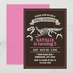 Invitación Chica de Excavación Fósil de Dinosaurio Fiesta de