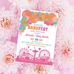 Invitación Chica de Festival de Flores y Globos Baby Shower