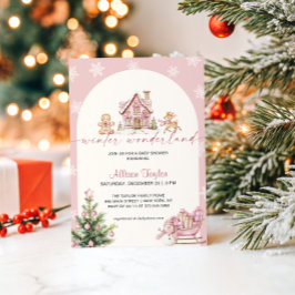 Invitación Chica de fiesta de bebé de invierno mágico rosa