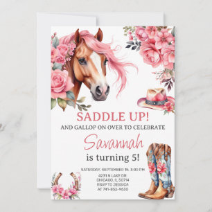 Invitación Chica de fiesta de cumpleaños de caballo occidenta