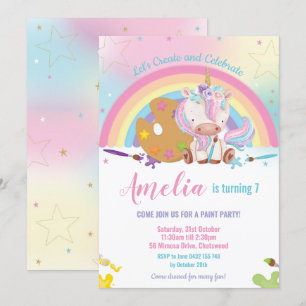 Invitación Chica de fiesta de cumpleaños de pinta de arcoiris