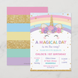 Invitación Chica de fiesta de cumpleaños de Rainbow Unicorn