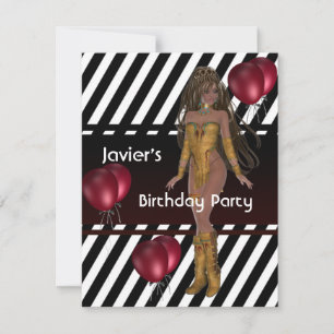 Invitación Chica de fiesta de cumpleaños globos rojos Mans 2