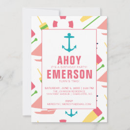 Invitación Chica de fiesta de cumpleaños infantil preppy