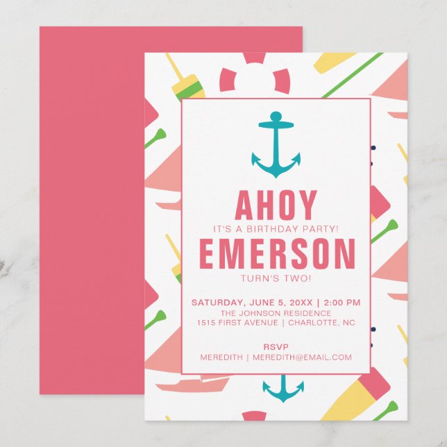 Invitación Chica de fiesta de cumpleaños infantil preppy (Anverso / Reverso)