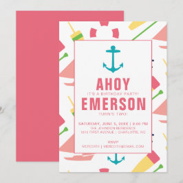 Invitación Chica de fiesta de cumpleaños infantil preppy