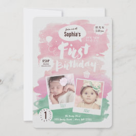 Invitación Chica de fiesta de cumpleaños por primera vez colo