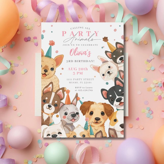 Invitación Chica de Fiesta de perro de cumpleaños con invitac (Subido por el creador)